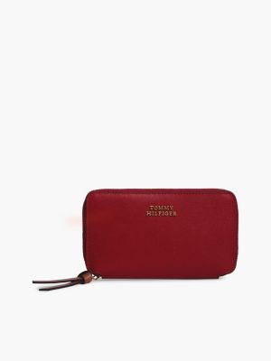 red leather metal logo zip-around wallet for women tommy hilfiger