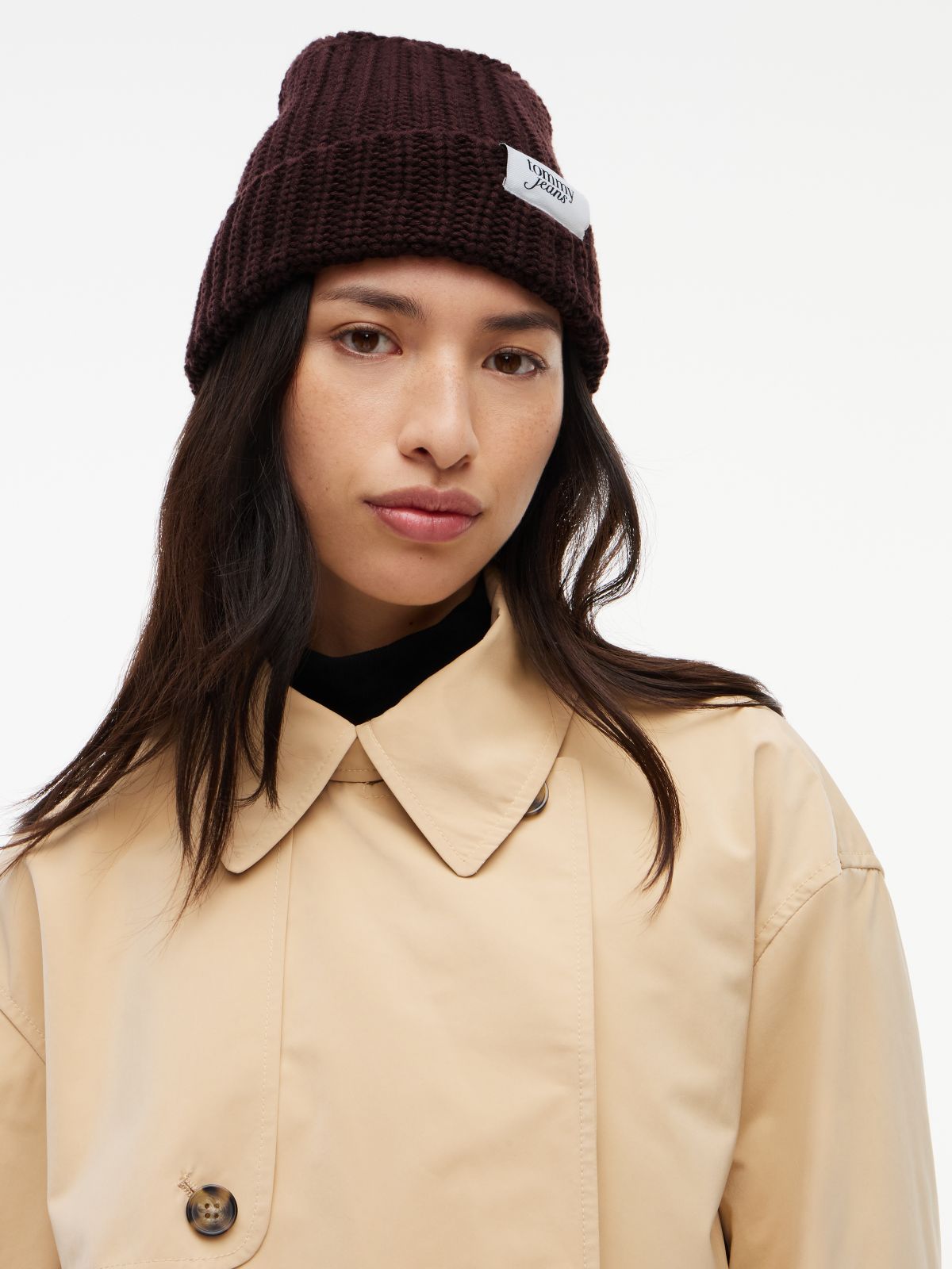 Chunky Rib-Knit Logo Beanie — Brown