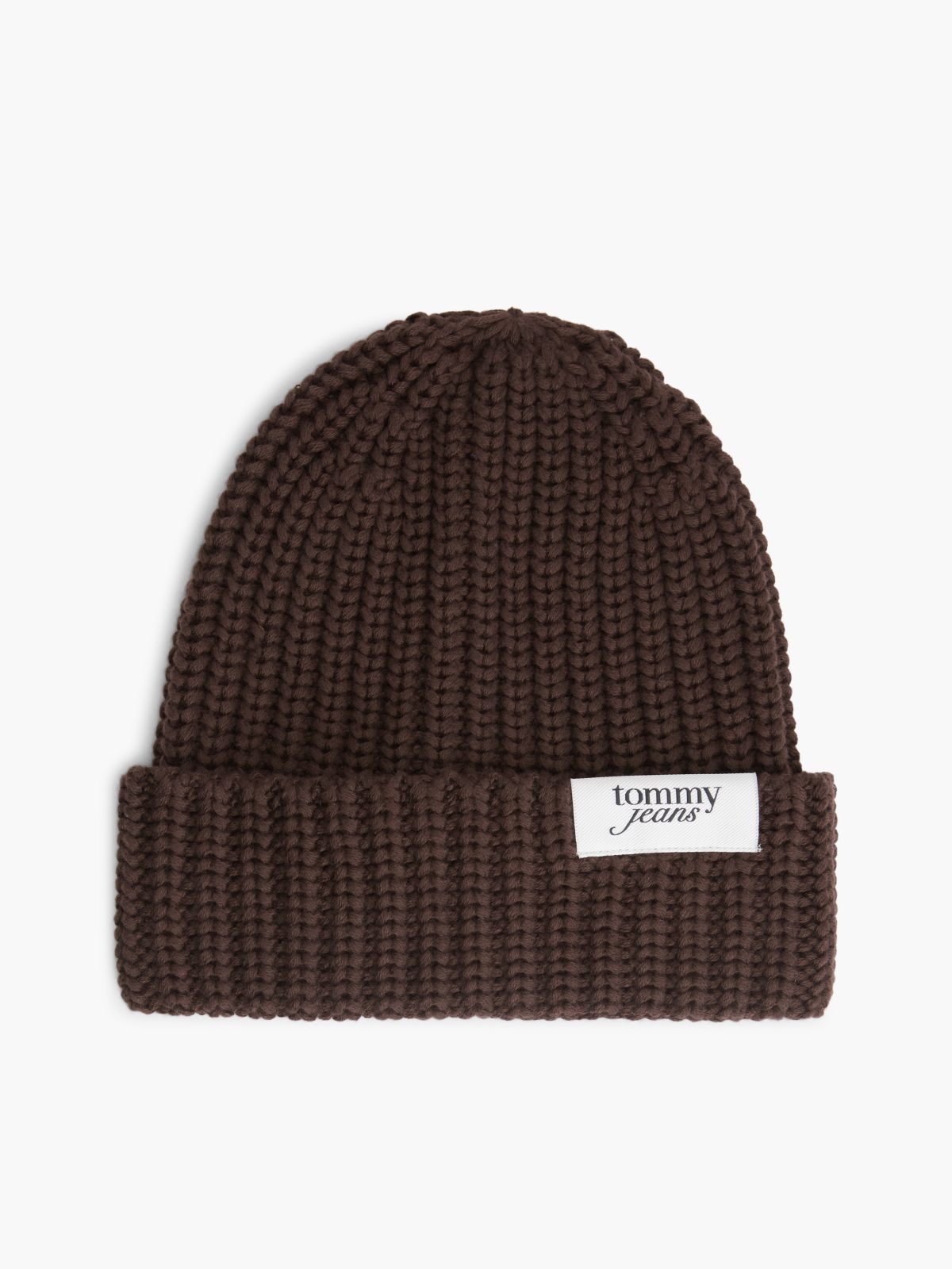 Chunky Rib-Knit Logo Beanie — Brown