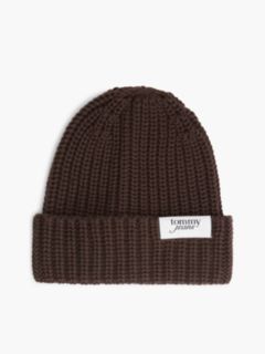 Chunky Rib-Knit Logo Beanie — Brown 1