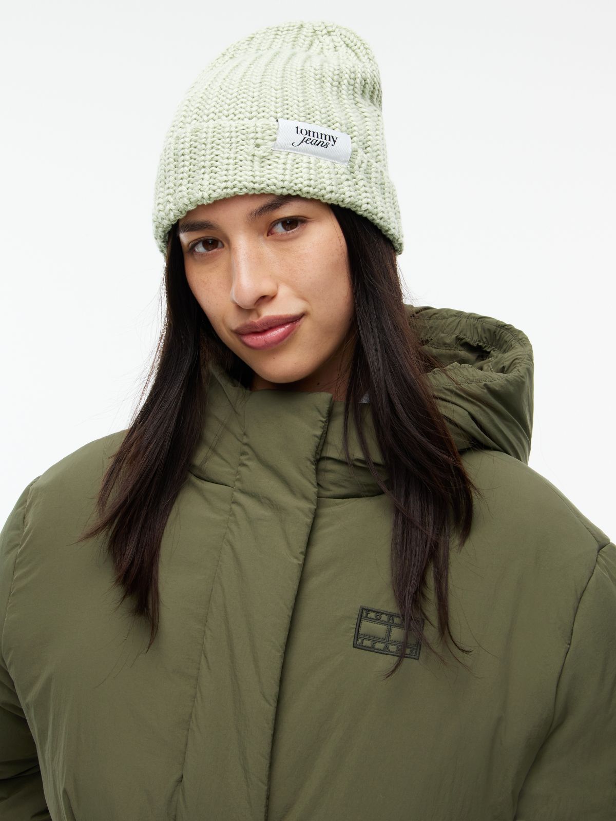 Chunky Rib-Knit Logo Beanie — Green