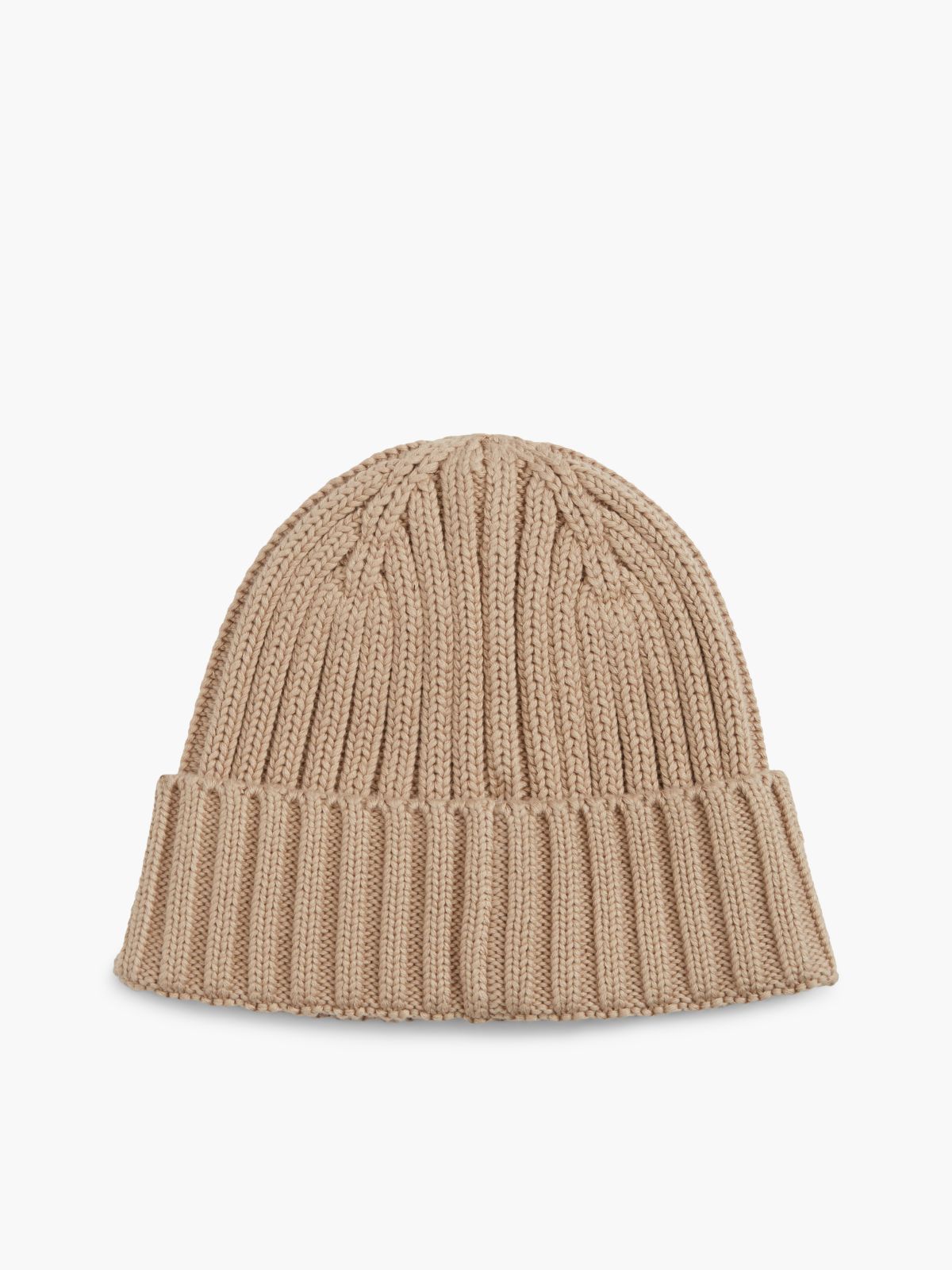 Heritage Logo Rib-Knit Beanie — Beige