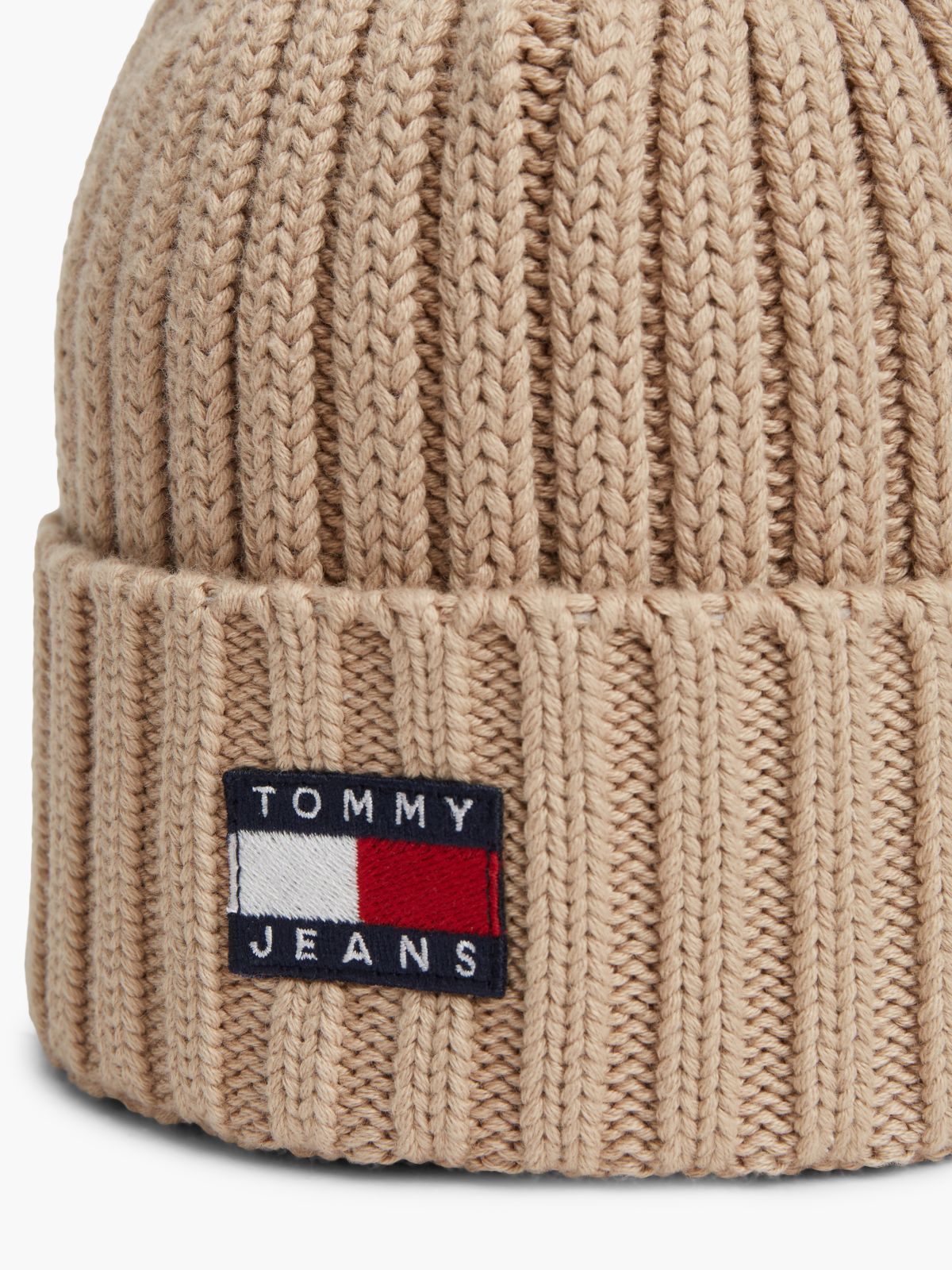 Heritage Logo Rib-Knit Beanie — Beige
