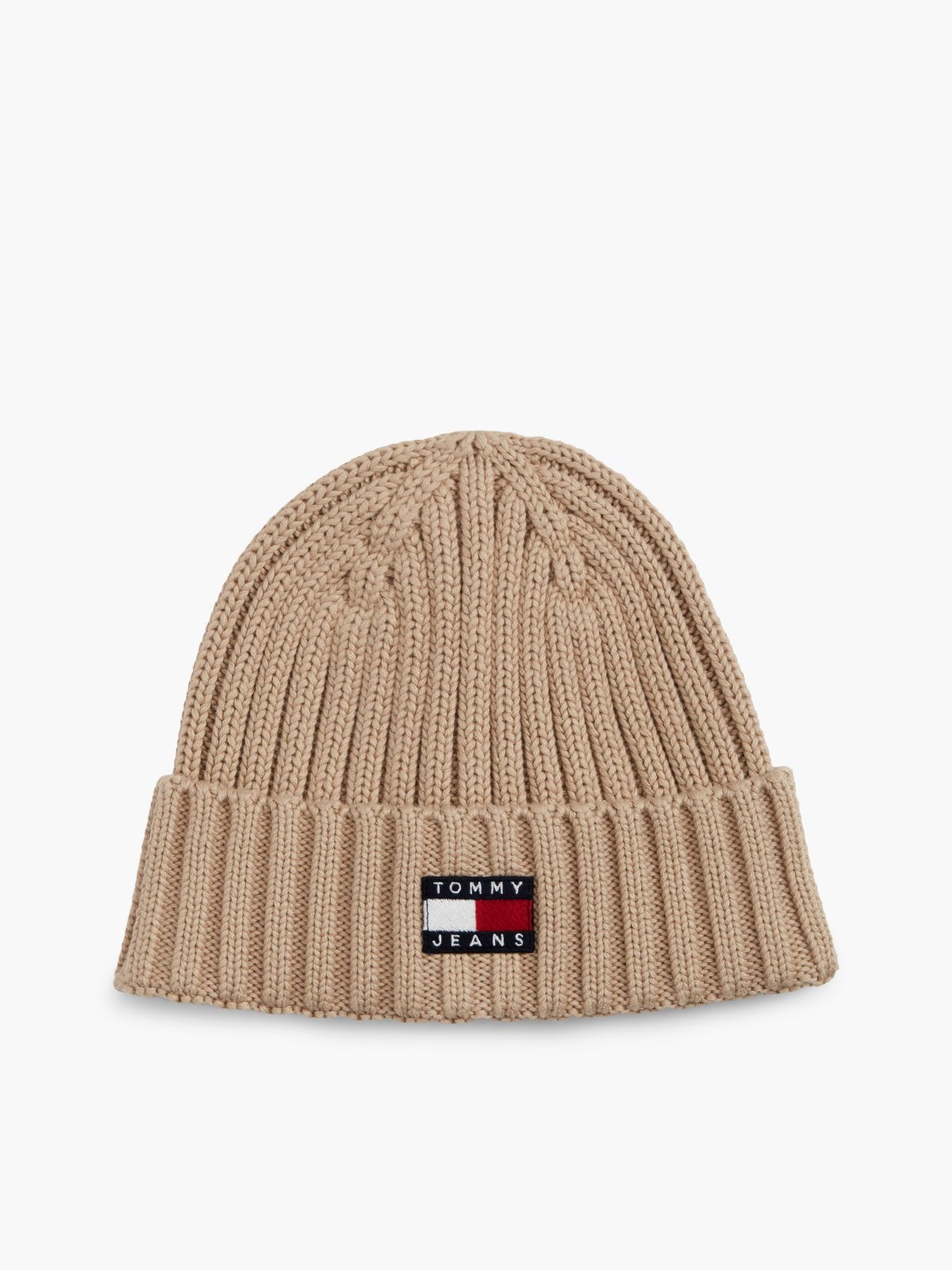 Heritage Logo Rib-Knit Beanie — Beige