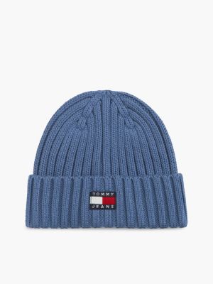 bonnet côtelé heritage à logo blue pour femmes tommy jeans