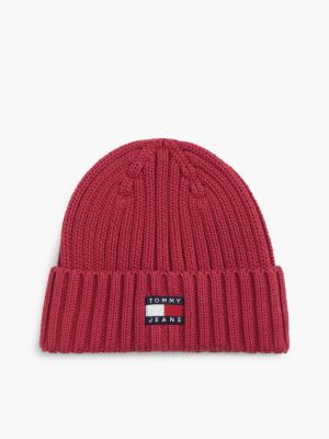 bonnet côtelé heritage à logo pink pour femmes tommy jeans