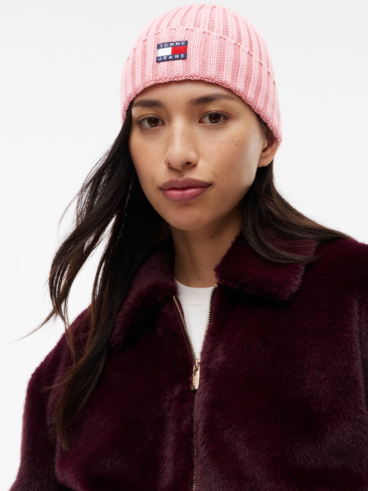 Heritage Logo Rib-Knit Beanie — Pink