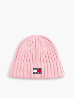 Heritage Logo Rib-Knit Beanie — Pink 1