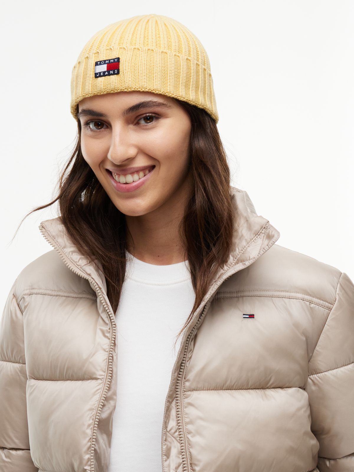 Heritage Logo Rib-Knit Beanie — Yellow