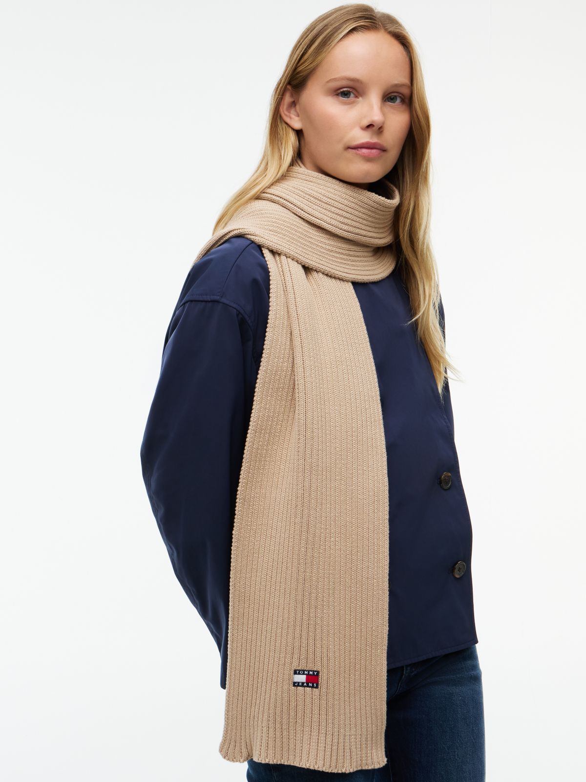 Heritage Logo Rib-Knit Scarf — Beige