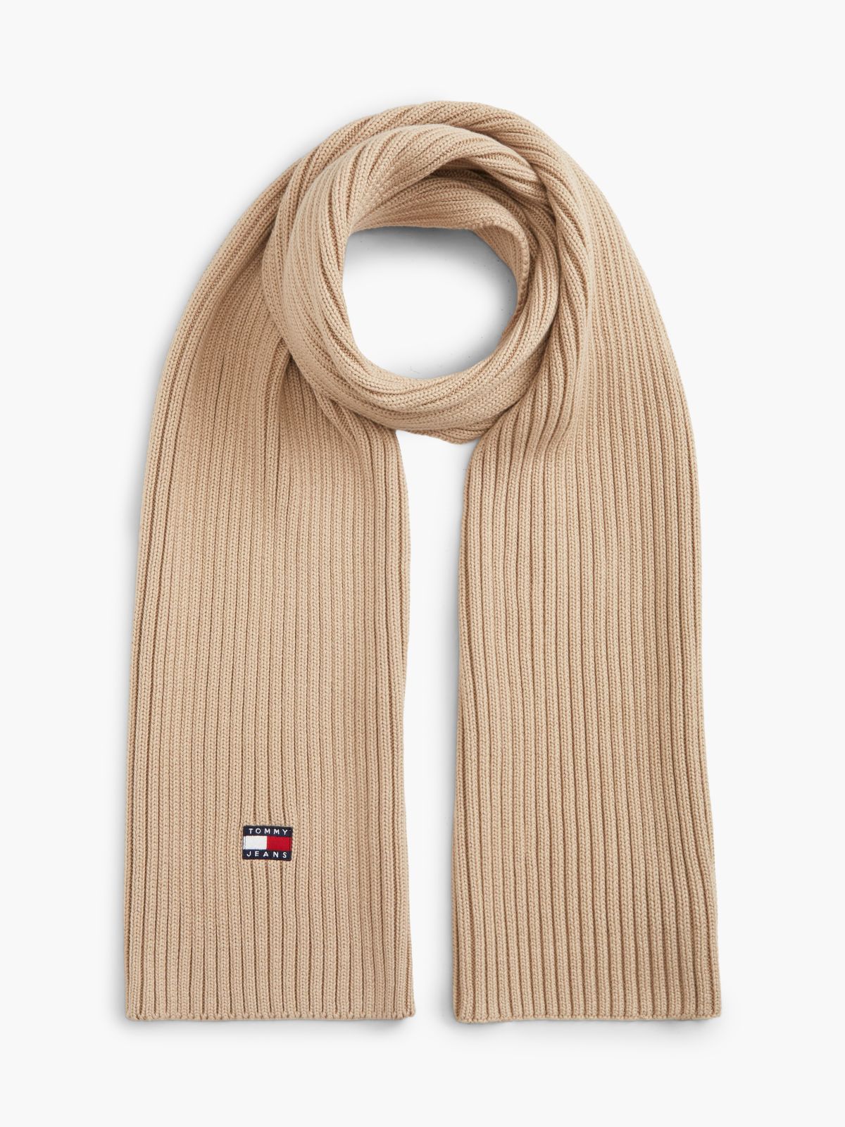 Heritage Logo Rib-Knit Scarf — Beige