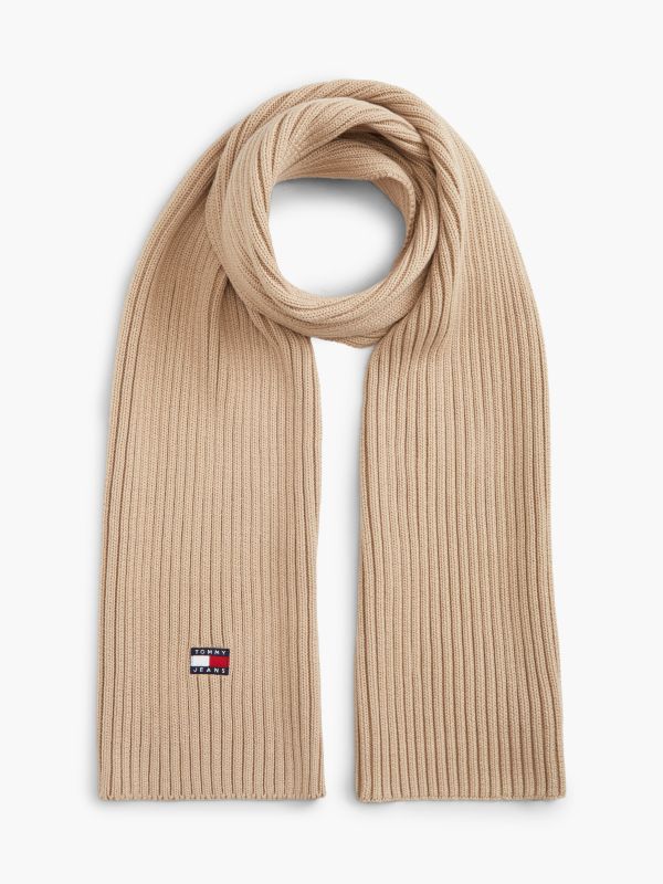 Heritage Logo Rib-Knit Scarf — Beige