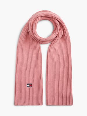 pink heritage logo rib-knit scarf for women tommy jeans