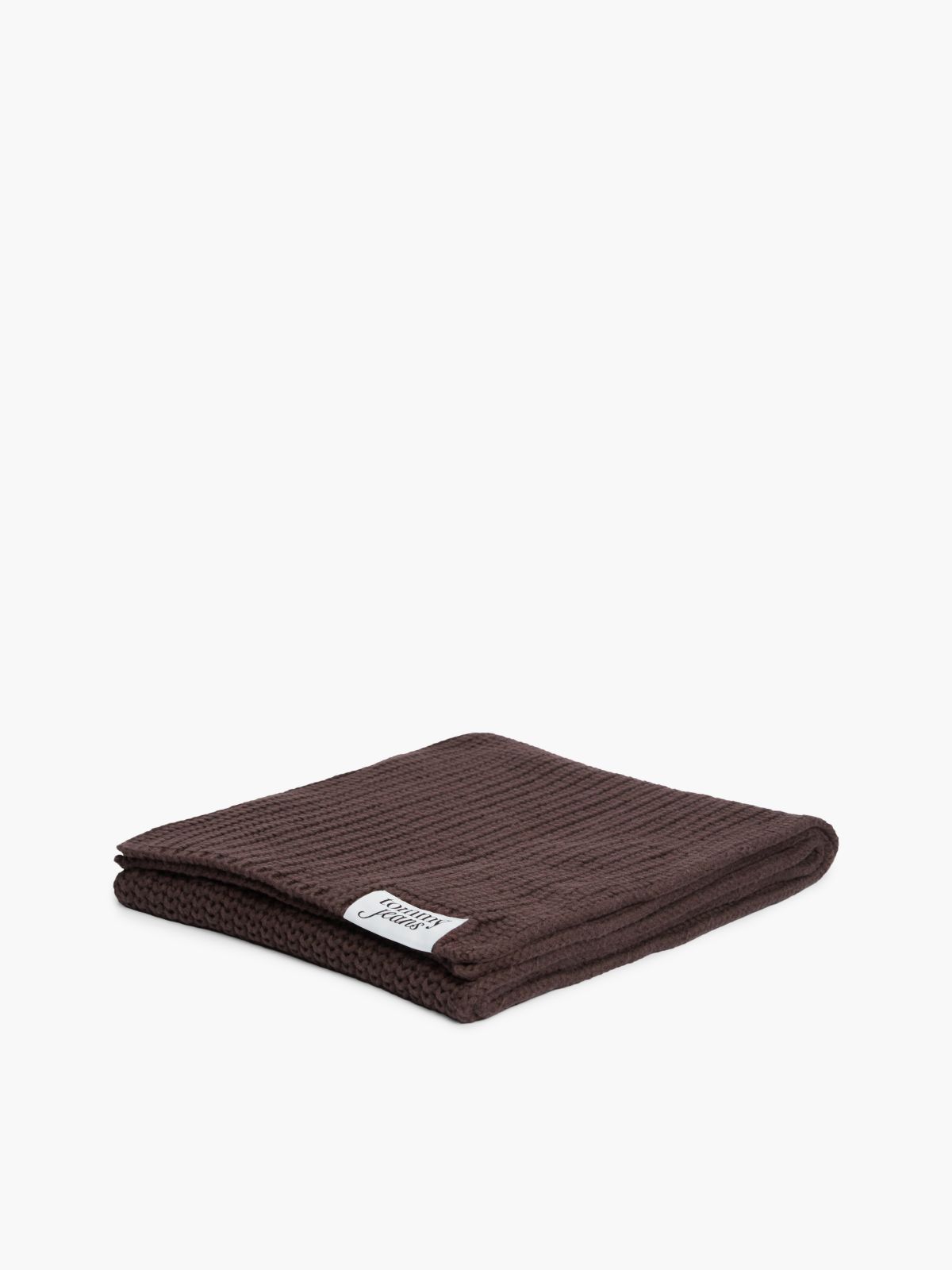 Logo Label Chunky Rib-Knit Scarf — Brown