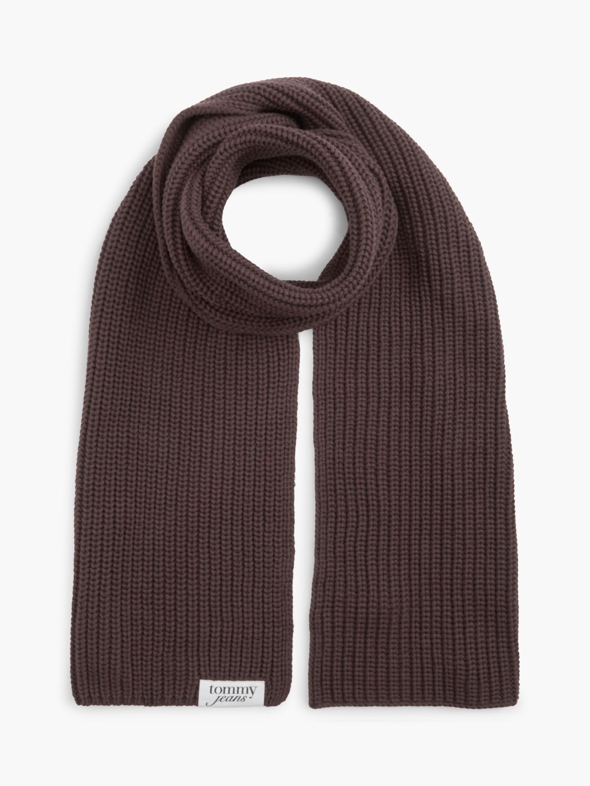 Logo Label Chunky Rib-Knit Scarf — Brown