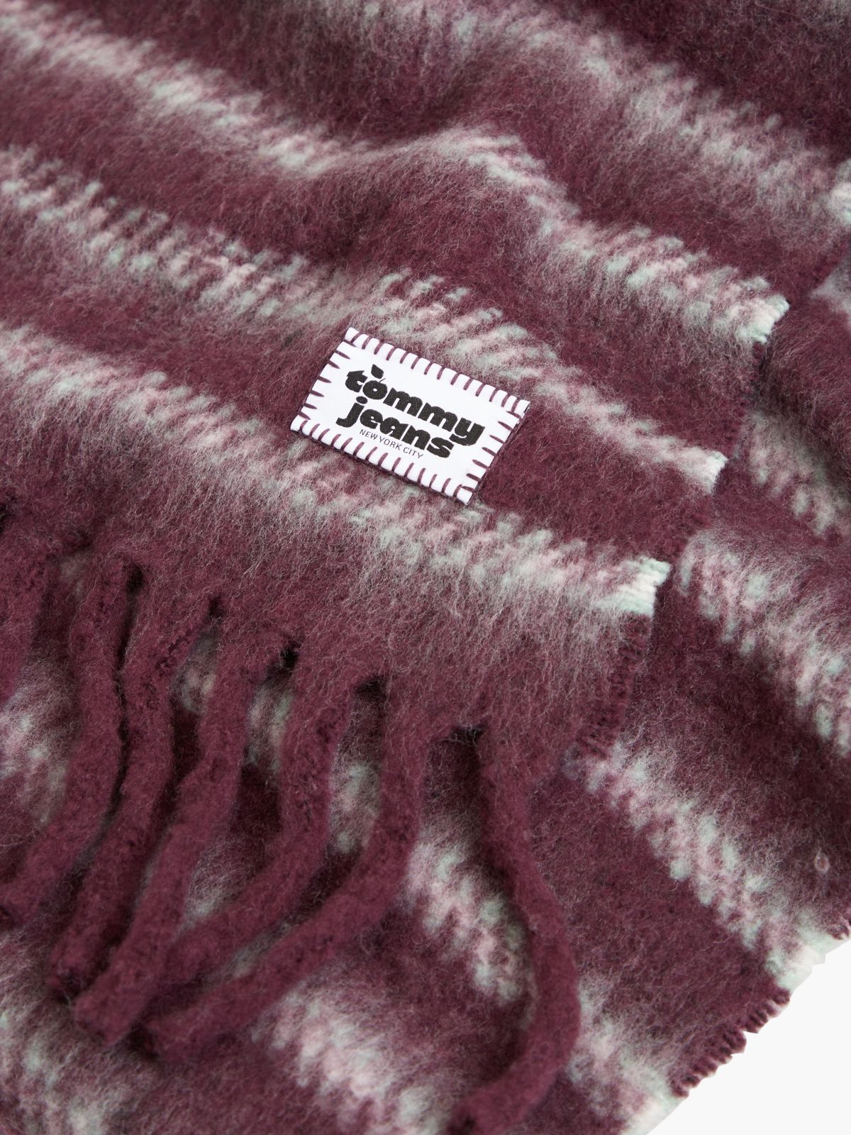 Wool Blend Logo Fringe Scarf — Red