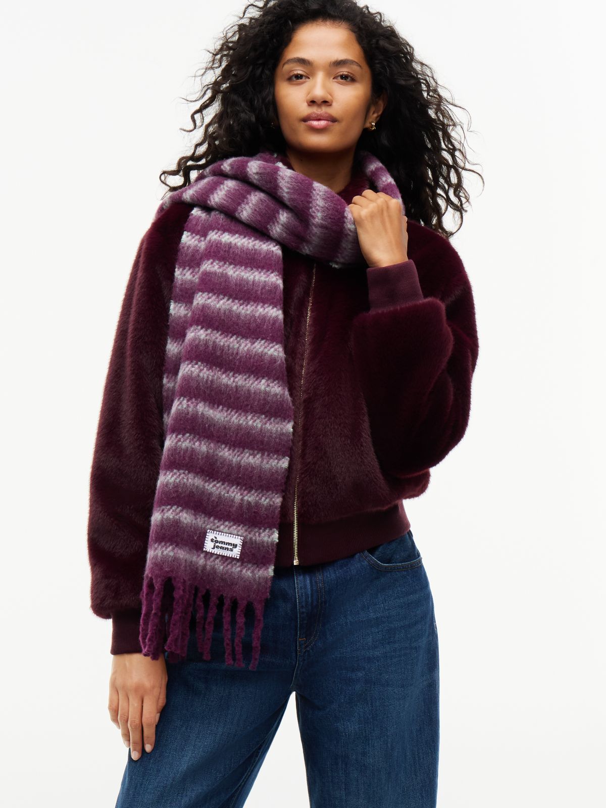 Wool Blend Logo Fringe Scarf — Red