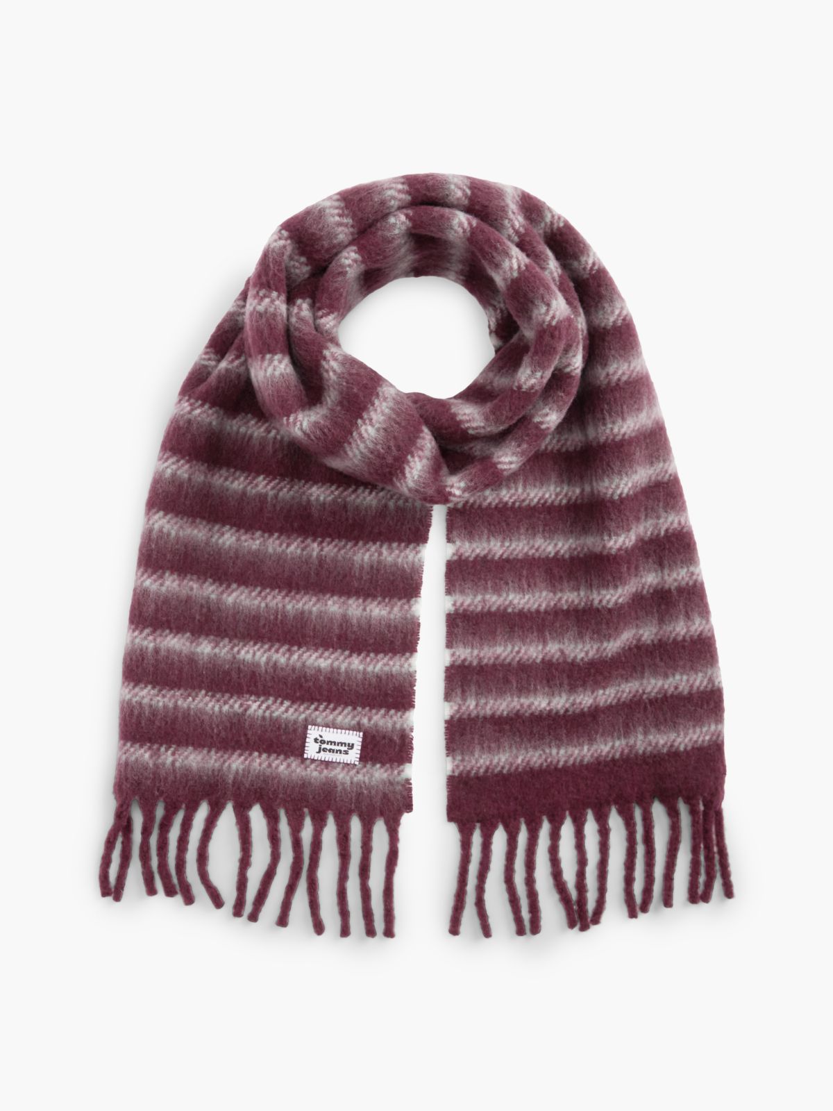Wool Blend Logo Fringe Scarf — Red