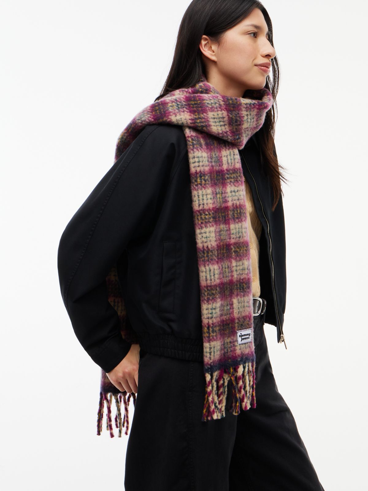 Wool Blend Logo Fringe Scarf — Beige