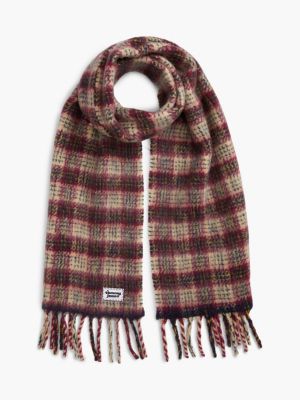 écharpe en laine mélangée à franges et logo beige pour femmes tommy jeans