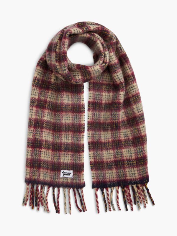 Wool Blend Logo Fringe Scarf — Beige