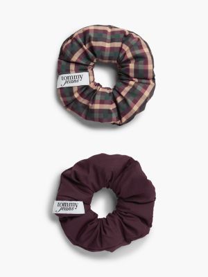 beige 2-pack logo padded scrunchies for women tommy jeans