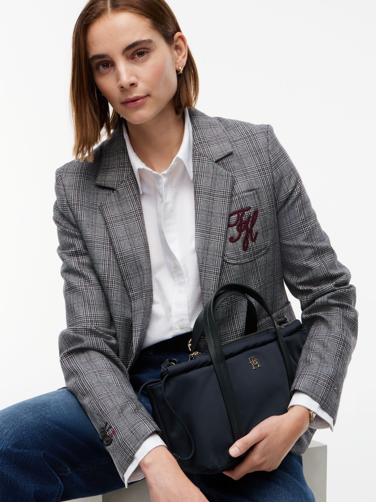 TH Monogram Textile Crossbody Bag — Blue