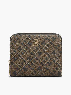 black zapinany na zamek portfel z nadrukiem hilfiger icon dla kobiety - tommy hilfiger