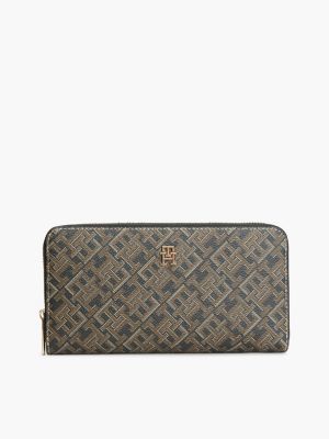 black portfel na zamek z nadrukiem hilfiger icon dla kobiety - tommy hilfiger