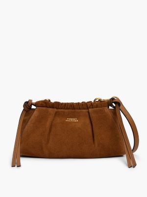 brown soft suede crossbody bag for women tommy hilfiger