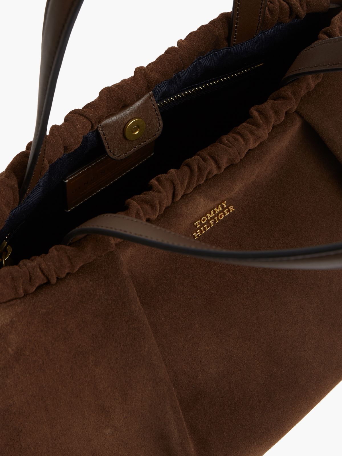 Soft Suede Contrast Piping Hobo Bag — Brown