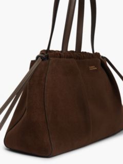 Soft Suede Contrast Piping Hobo Bag — Brown 5