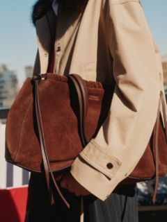 Soft Suede Contrast Piping Hobo Bag — Brown 6
