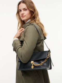 Leather Chain Charm Shoulder Bag — Black 2
