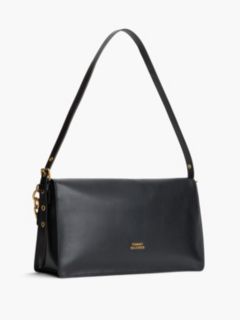 Leather Chain Charm Shoulder Bag — Black 3