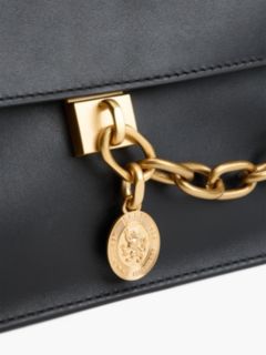 Leather Chain Charm Shoulder Bag — Black 4