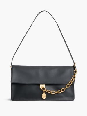 black leather chain charm shoulder bag for women tommy hilfiger