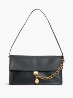 Leather Chain Charm Shoulder Bag — Black 1