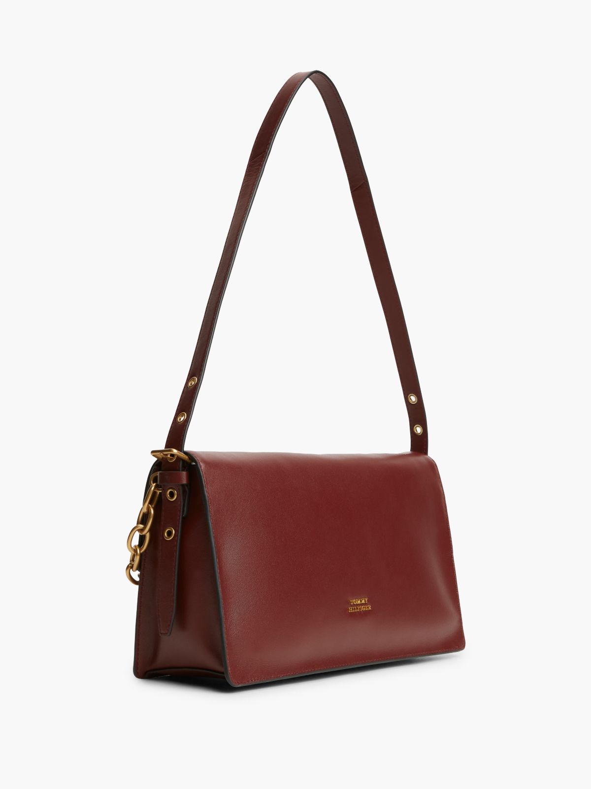 Leather Chain Charm Shoulder Bag — Red