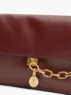 Leather Chain Charm Shoulder Bag — Red 5