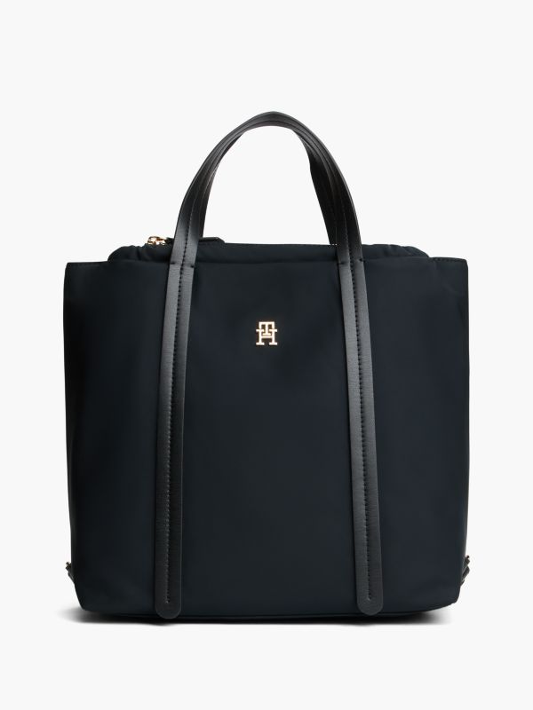 TH Monogram Convertible Tote Bag Backpack — Black