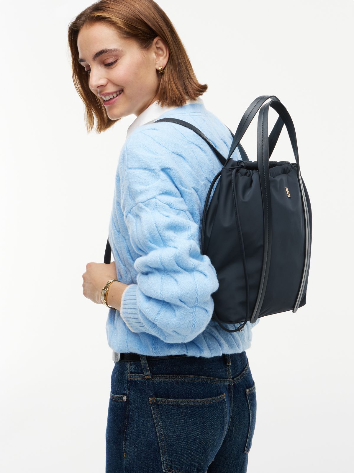 TH Monogram Convertible Tote Bag Backpack — Blue