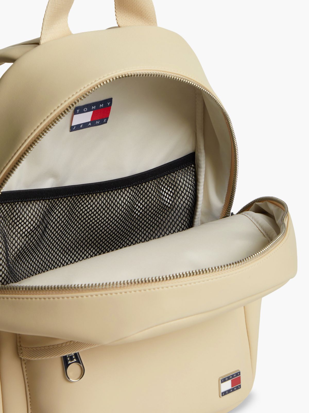 Essential Logo Plaque Dome Backpack — Beige