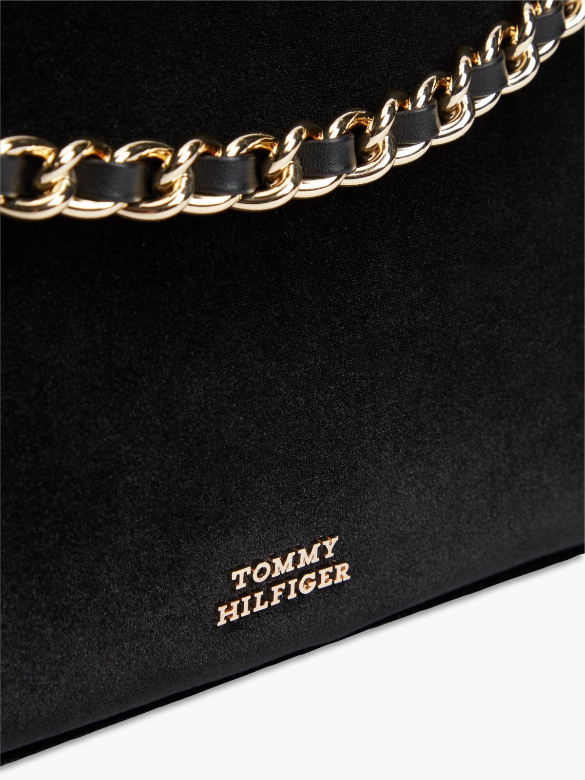 Chain Strap Charm Velvet Bag — Black