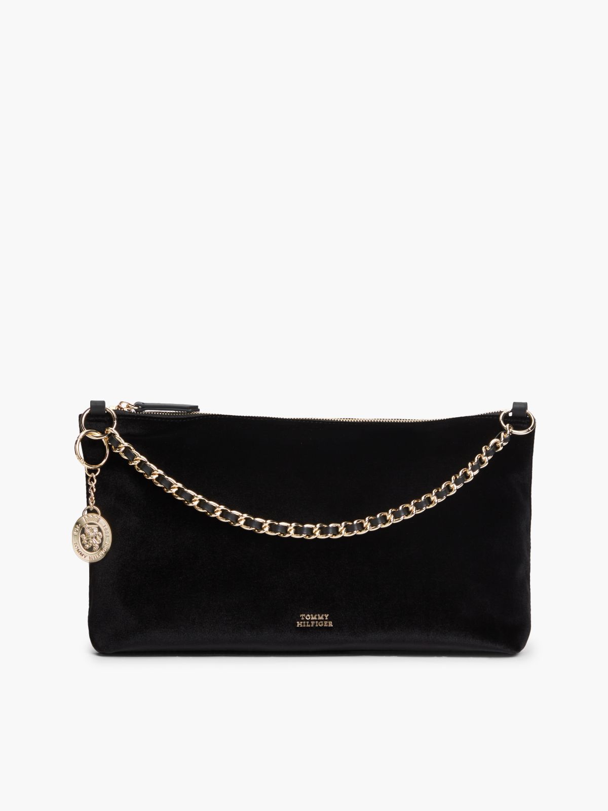 Chain Strap Charm Velvet Bag — Black