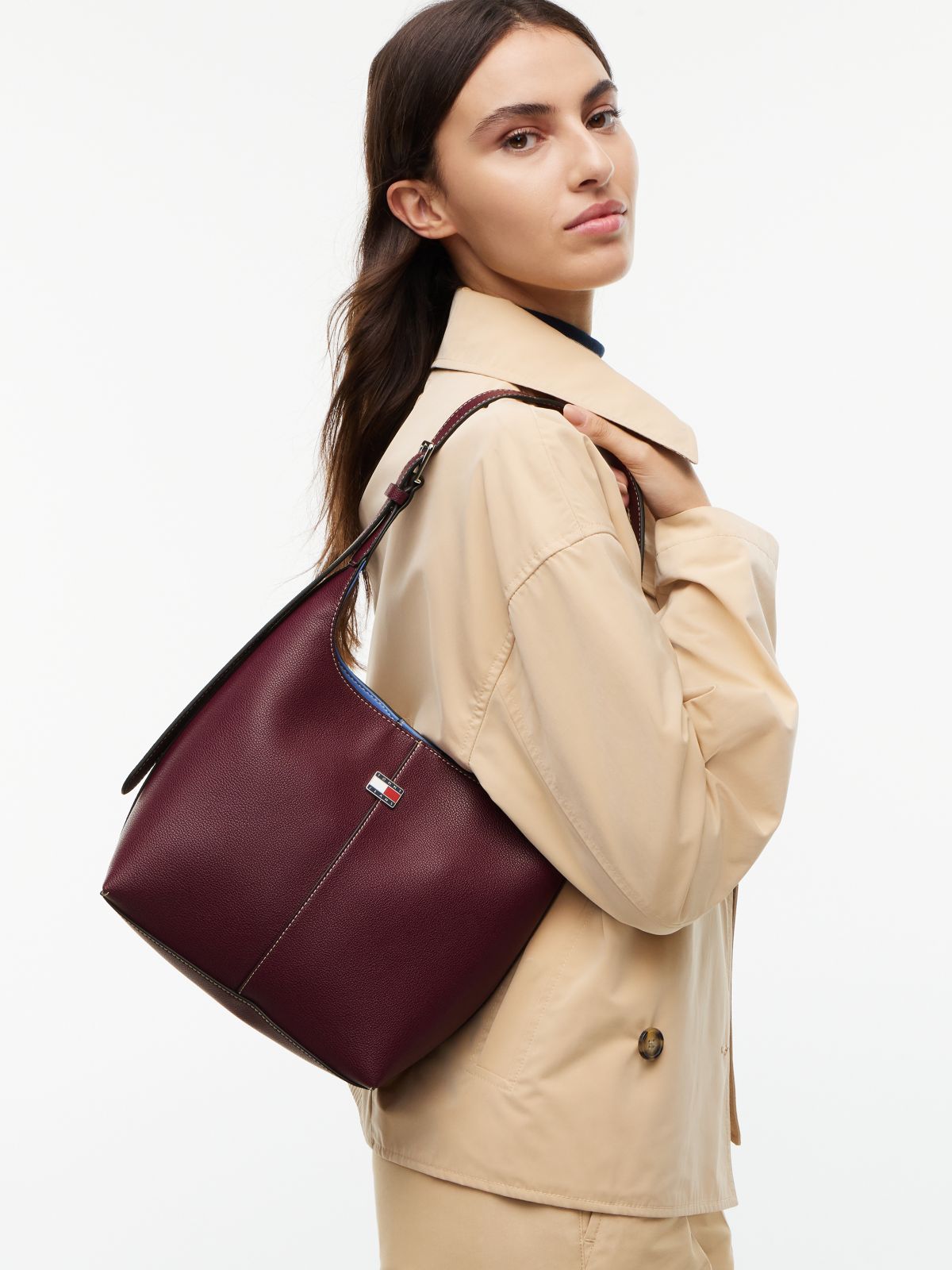 City Logo Plaque Hobo Bag — Brown
