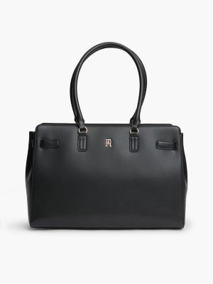 black th monogram plaque tote bag for women tommy hilfiger