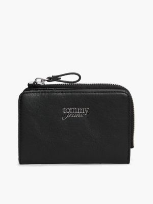 black bifold-klappbrieftasche mit metall-logo für damen - tommy jeans