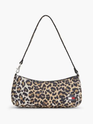 brown suede leopard print shoulder bag for women tommy jeans
