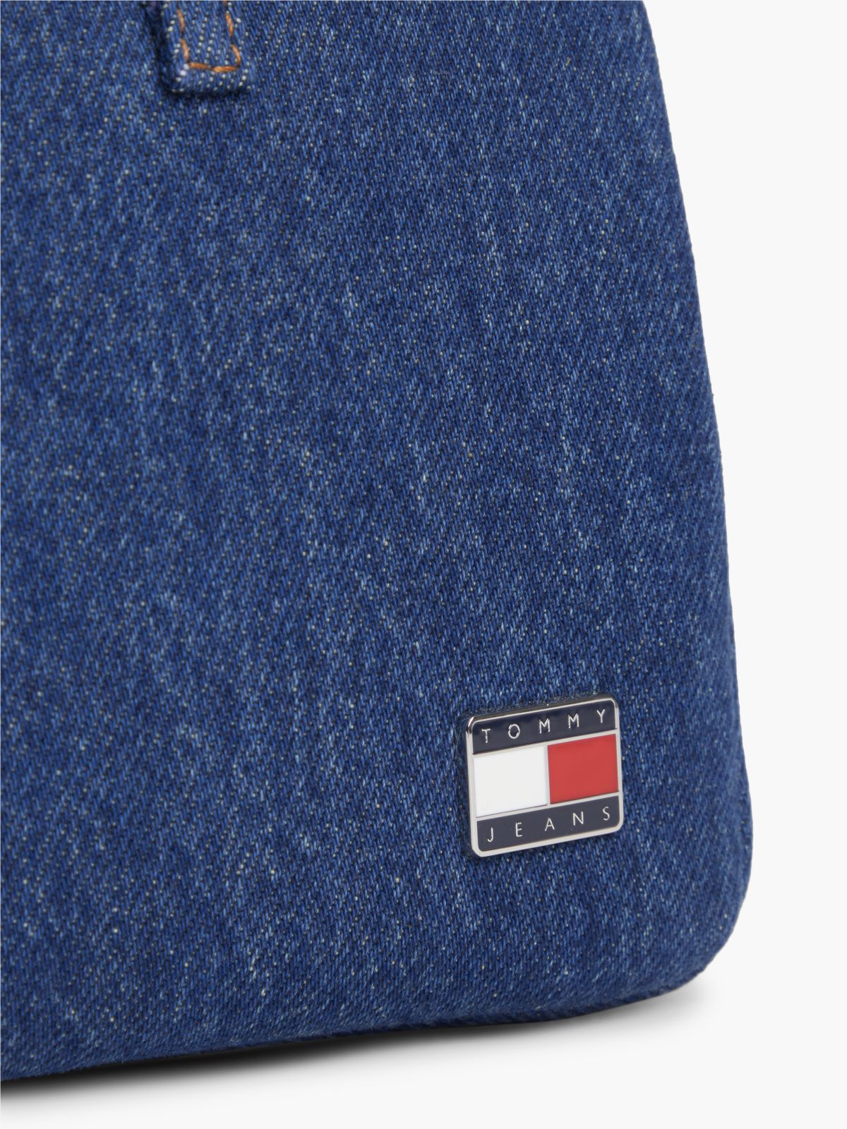 Logo Plaque Denim Crossbody Tote Bag — Denim